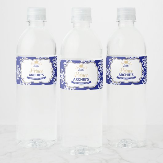 Kleine Prins 1e Verjaardagsfeestje Koninklijk Blau Waterfles Etiket (Flessen)