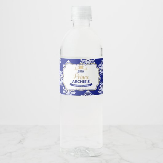 Kleine Prins 1e Verjaardagsfeestje Royal Blue Favo Waterfles Etiket (Voorkant)