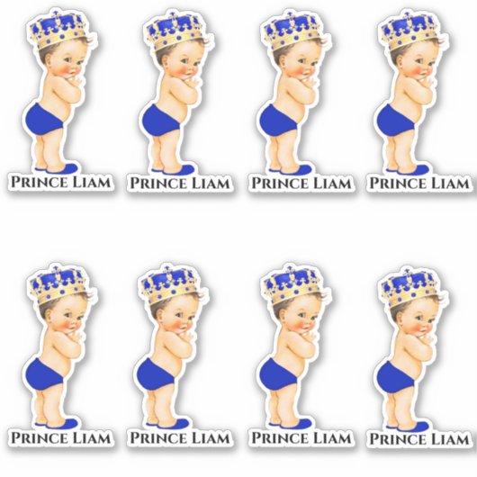 Kleine Prins Baby Boy Royal Blauw Goud Kroon Sticker (Voorkant)