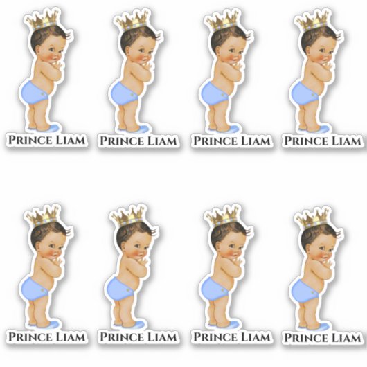 Kleine Prins Baby Jongen Blauw Gouden Kroon Etnisc Sticker (Voorkant)