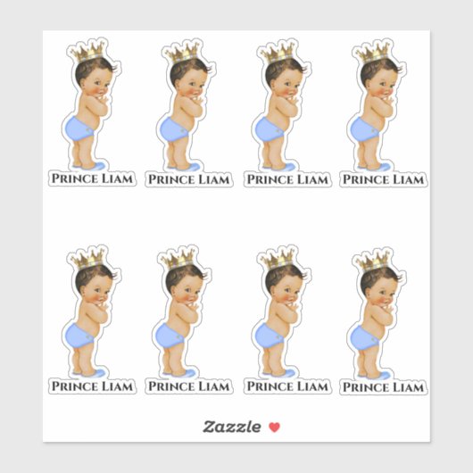 Kleine Prins Baby Jongen Blauw Gouden Kroon Etnisc Sticker (Vel)