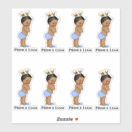 Kleine Prins Baby Jongen Blauw Gouden Kroon Etnisc Sticker (Vel)