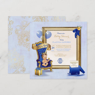 Kleine Prins Baby Jongen Gouden Kroon Koningsblauw Kaart