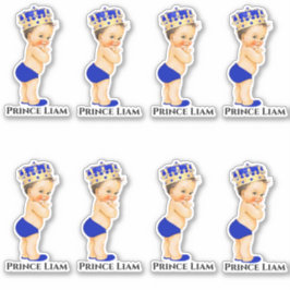 Kleine Prins Baby Jongen Koningsblauw Gouden Kroon Sticker