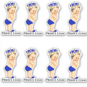 Kleine Prins Baby Jongen Koningsblauw Gouden Kroon Sticker
