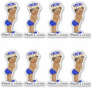 Kleine Prins Baby Jongen Koningsblauw Gouden Kroon Sticker