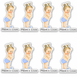 Kleine Prins Baby Jongen Lichtblauw Gouden Kroon Sticker