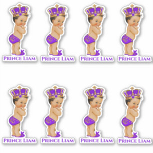 Kleine Prins Baby Jongen Paarse Gouden Kroon Sticker