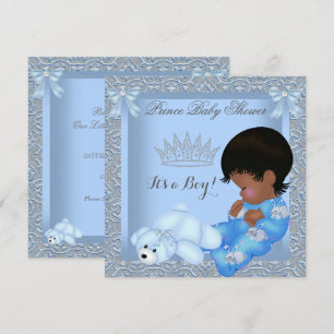 Kleine Prins Baby Shower Jongen Blauwe Damast AM Kaart