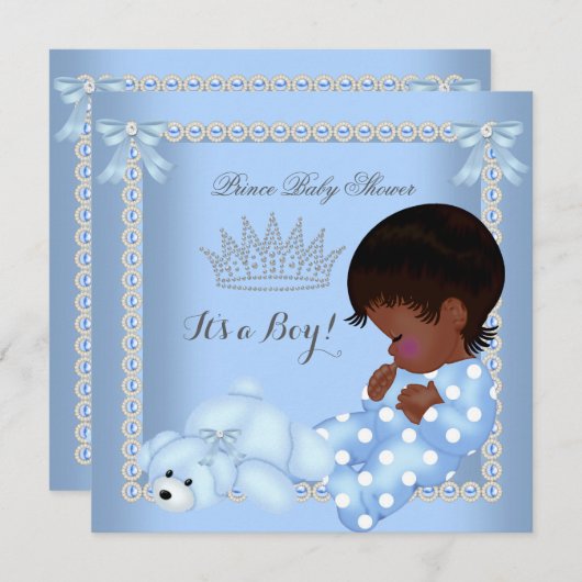 Kleine Prins Baby Shower Jongen Blauwe Parel A2 Kaart (Voorkant / Achterkant)