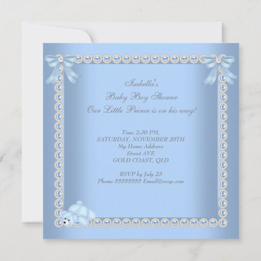 Kleine Prins Baby Shower Jongen Blauwe Parel A2 Kaart (Achterkant)