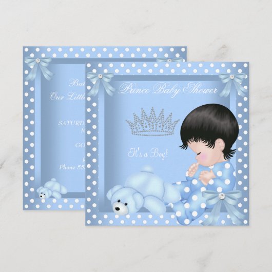 Kleine prins Baby shower Jongen Blauwe Polka punt  Kaart (Voorkant / Achterkant)