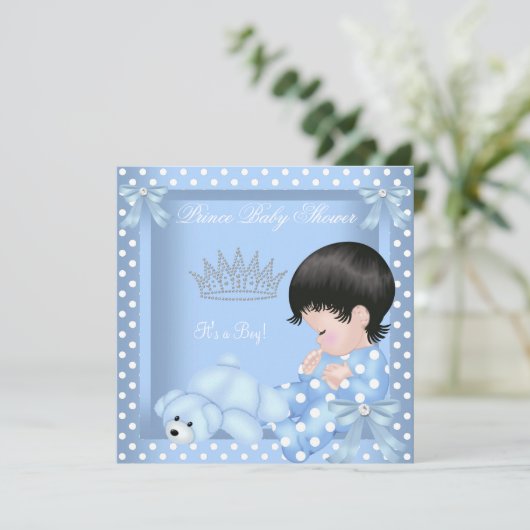 Kleine prins Baby shower Jongen Blauwe Polka punt  Kaart (Staand voorkant)