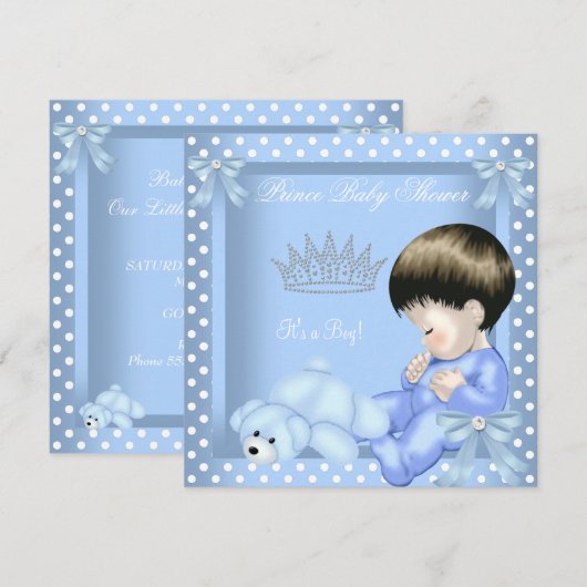 Kleine prins Baby shower Jongen Blauwe Wit pokadop Kaart (Voorkant / Achterkant)