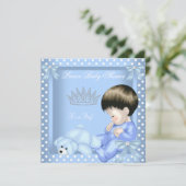 Kleine prins Baby shower Jongen Blauwe Wit pokadop Kaart (Staand voorkant)