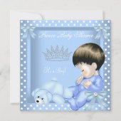 Kleine prins Baby shower Jongen Blauwe Wit pokadop Kaart (Voorkant)