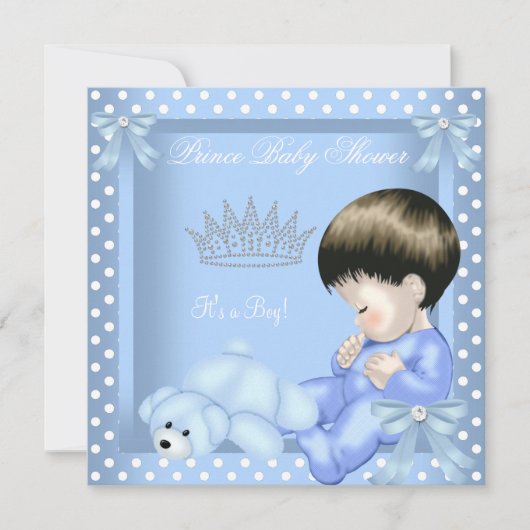 Kleine prins Baby shower Jongen Blauwe Wit pokadop Kaart (Voorkant)