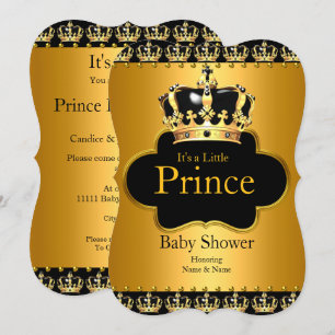 Kleine Prins Baby Shower Jongen Kroon Zwart Goud Kaart