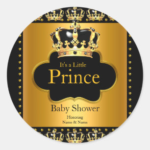 Kleine Prins Baby Shower Jongen Kroon Zwart Goud Ronde Sticker