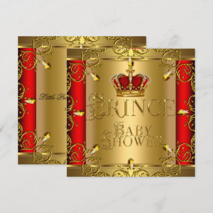 Kleine Prins Baby Shower Jongen Rood Gouden Kroon Kaart
