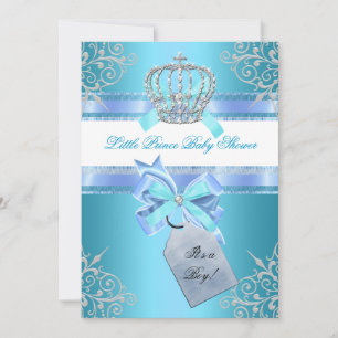 Kleine Prins Baby Shower Jongen Teal Blauwe Kroon Kaart