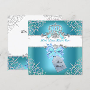 Kleine Prins Baby Shower Jongen Teal Blauwe Kroon  Kaart