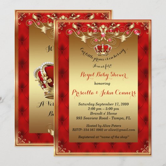 Kleine Prins Baby shower Uitnodiging, goud, rood Kaart (Voorkant / Achterkant)