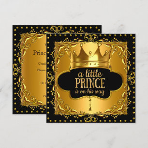 Kleine Prins Babyfeest Gouden Folie Kroon Zwart Kaart