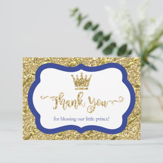 Kleine Prins Bedankt Card, Blauw, Faux Glitter (Staand voorkant)