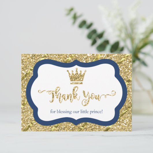 Kleine Prins Bedankt Card, Blauw, Faux Glitter (Staand voorkant)