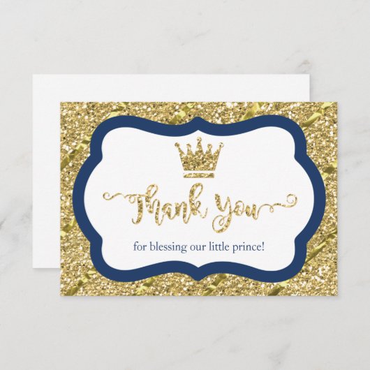 Kleine Prins Bedankt Card, Blauw, Faux Glitter (Voorkant / Achterkant)