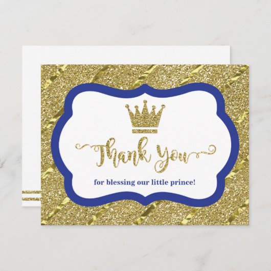 Kleine Prins Bedankt Card, Blauw, Faux Glitter (Voorkant / Achterkant)