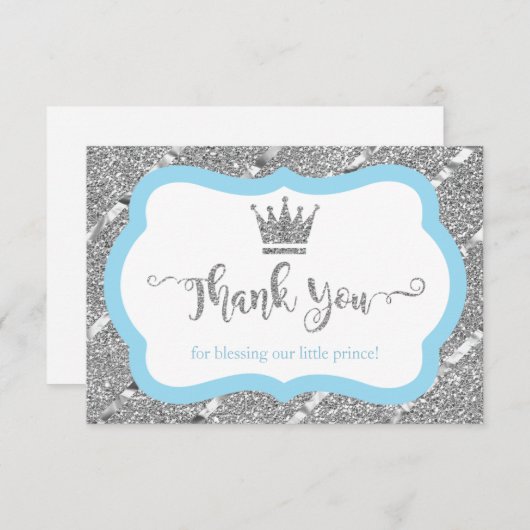 Kleine Prins Bedankt Card, Blauw, Faux Glitter (Voorkant / Achterkant)