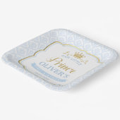 Kleine Prins Blauw Damask Gouden Kroon 1e Verjaard Papieren Bordje (Gebogen)