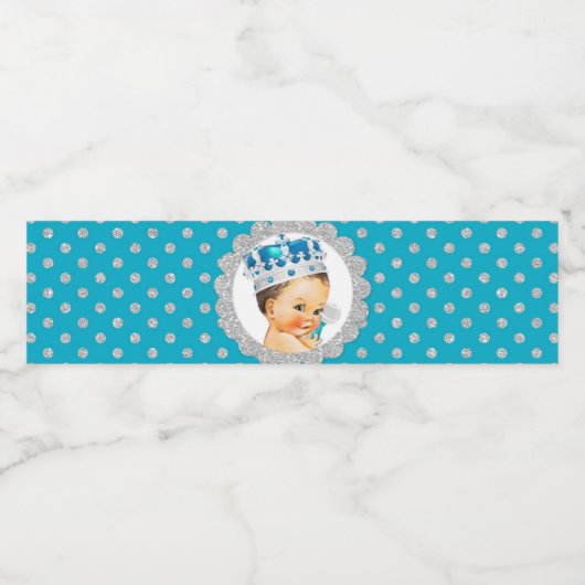 Kleine Prins Crown Rammelaar Turquoise Zilver Waterfles Etiket (Enkel label)