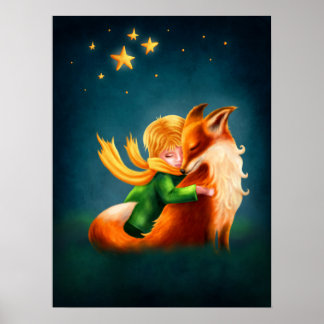 Kleine Prins en Vos. Kinderkamer Kunst Illustratie Poster