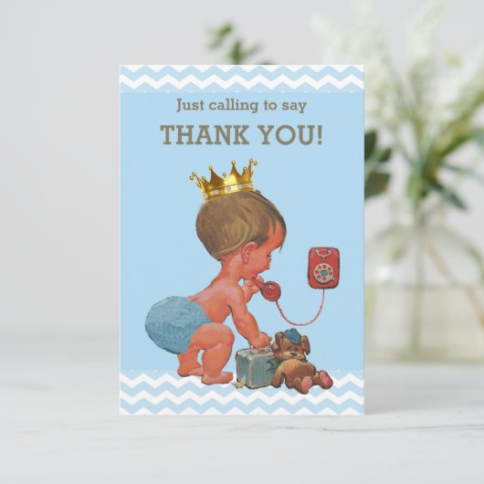 Kleine Prins op telefoon Dank je wel Chevrons Bedankkaart (Staand voorkant)