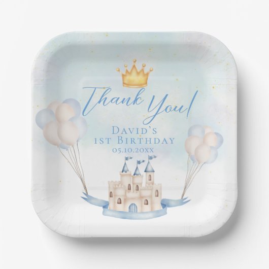 Kleine Prins Sprookje Kasteel Kroon 1e Verjaardag Papieren Bordje (Voorkant)