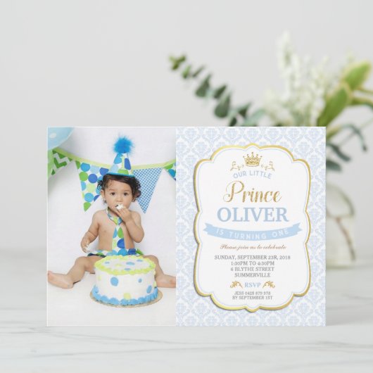 Kleine Prins Verjaardag Uitnodiging Jongen Blauw F (Staand voorkant)