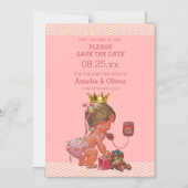 Kleine prinses aan de telefoon Save the Date Chevr Magnetische Uitnodiging (Voorkant)