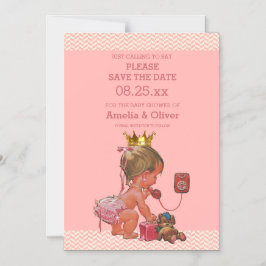Kleine prinses aan de telefoon Save the Date Chevr Magnetische Uitnodiging