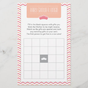 Kleine Prinses Baby Douche Bingo Spelkaart Briefpapier