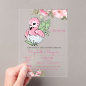 Kleine prinses, Baby Flamingo Floral Baby shower Acryl Uitnodigingen (Insitu (Draagbaar))