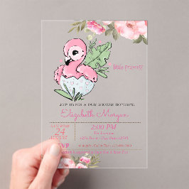 Kleine prinses, Baby Flamingo Floral Baby shower Acryl Uitnodigingen
