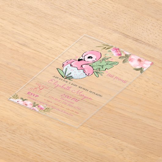 Kleine prinses, Baby Flamingo Floral Baby shower Acryl Uitnodigingen (Laagn)