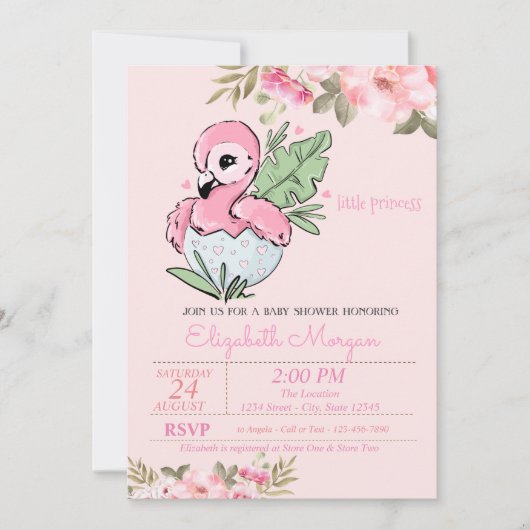 Kleine prinses, Baby Flamingo Floral Baby shower Kaart (Voorkant)