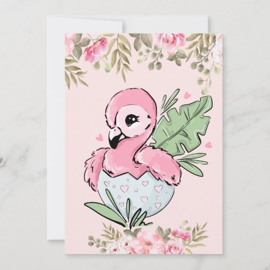 Kleine prinses, Baby Flamingo Floral Baby shower Kaart (Achterkant)