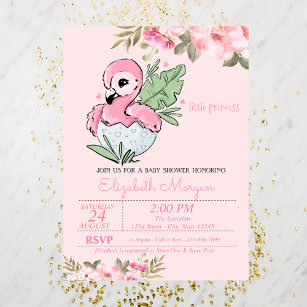 Kleine prinses, Baby Flamingo Floral Baby shower Kaart