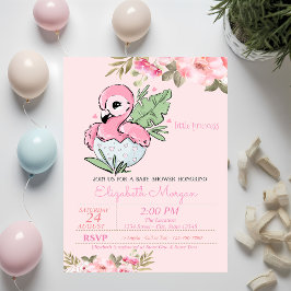 Kleine prinses, Baby Flamingo Floral Baby shower Kaart