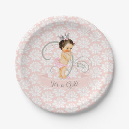Kleine Prinses Baby Meisje Blush Roze & Zilver Papieren Bordje